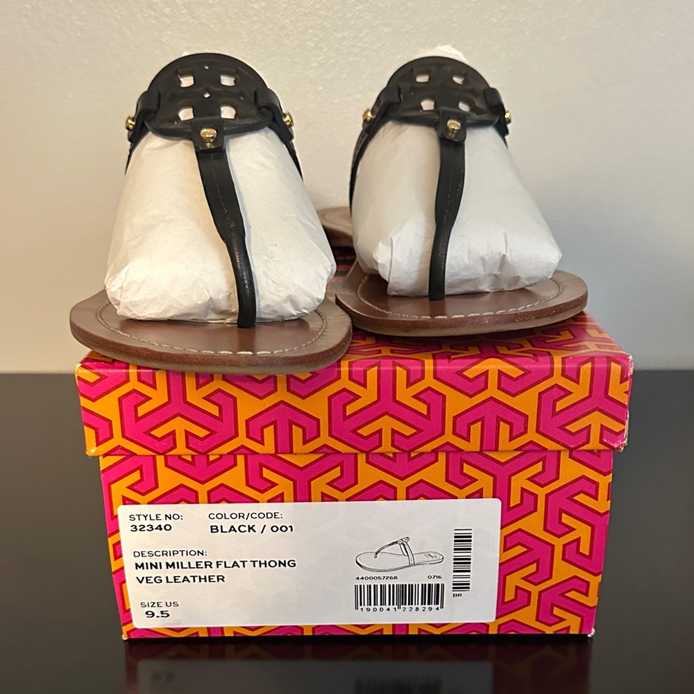 Tory Burch Black Mini Miller Flat Thong Sandals